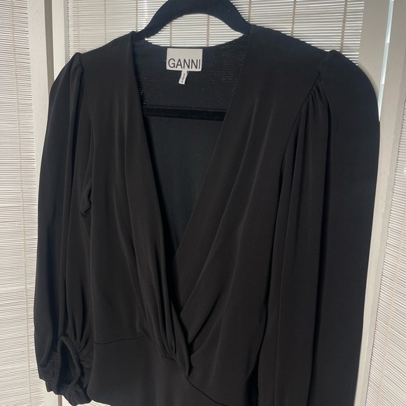 Ganni Balloon Sleeve Jersey Bodysuit Black Size 2 - Picture 2 of 10